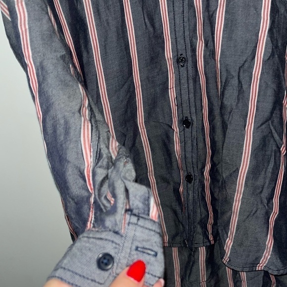 BeachLunchLounge Button Down Blouse Size XL Womens Shirt Striped Pocket - Picture 6 of 8